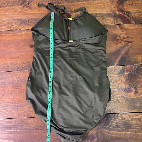 Lauren Ralph Lauren High-Neck One-Piece Olive Green Ruched Women's 16 - Picture 13 of 13